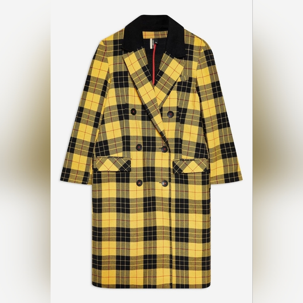 Topshop Yellow and Black Plaid Trench Coat